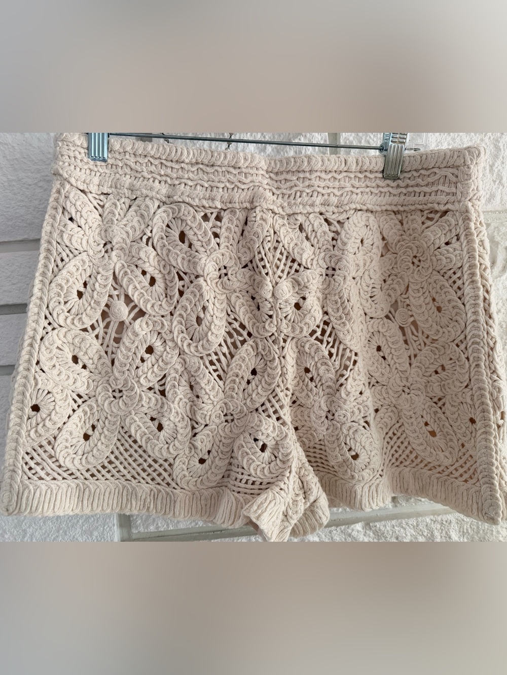Skies Are Blue Crochet Floral Knit Shorts in Cream